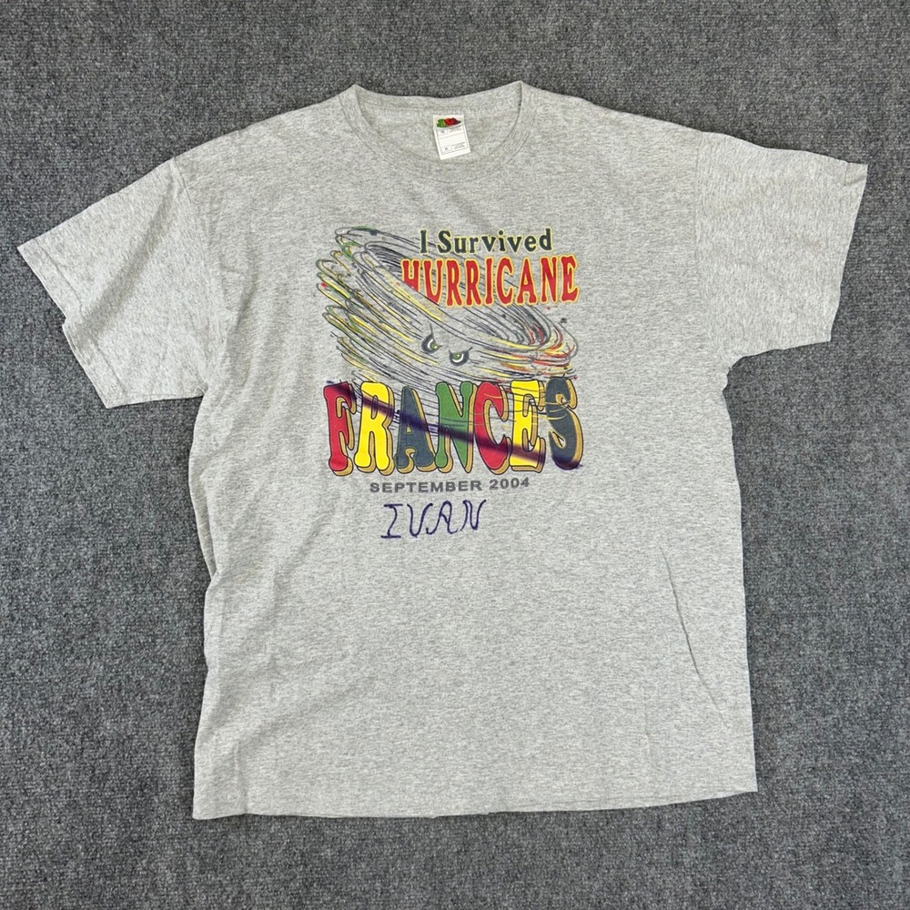 Fruit of the Loom I Survived Hurricane Frances Ivan 2004 T-Shirt Gray XL